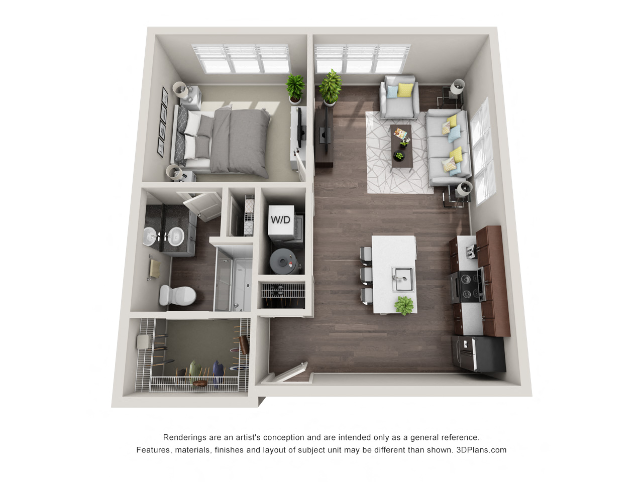 Floor plan for 1 bed, 1 bath, 809 sqft